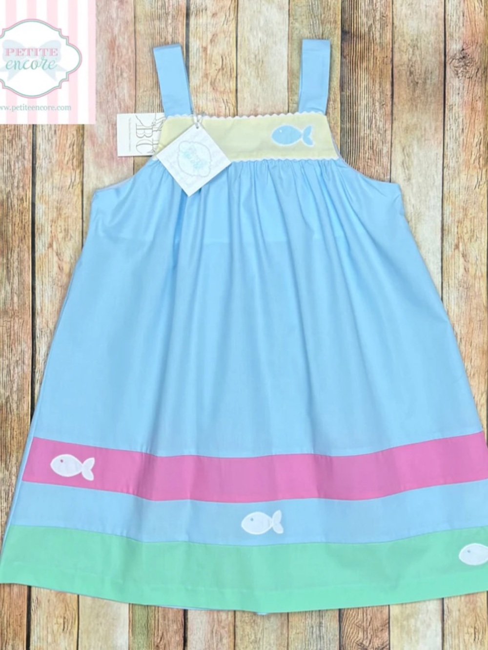 RARE Beaufort Bonnet Company Rosemary Ric Rac Dress Fish Appliqué HTF Girls 10